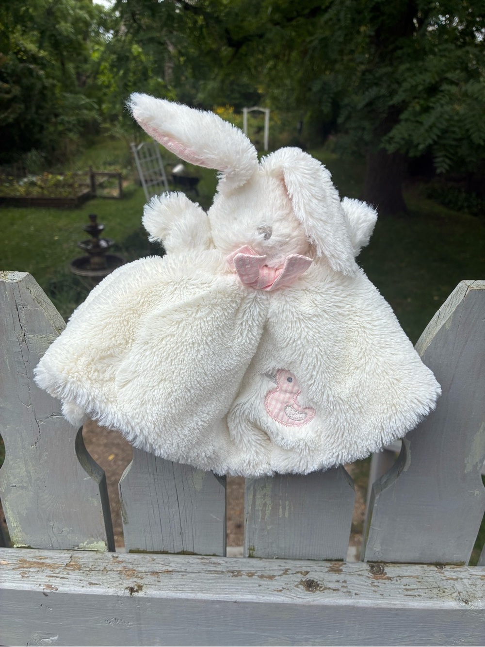 Gingerlilly White Bunny Rabbit Lovey Baby Security Blanket Pink Bow Ears Duck